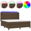 vidaXL Cama box spring colch&oacute;n luces LED tela marr&oacute;n oscuro 180x200cm