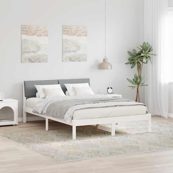 vidaXL Estructura de cama con cabecera y gris claro 135 x 190 cm