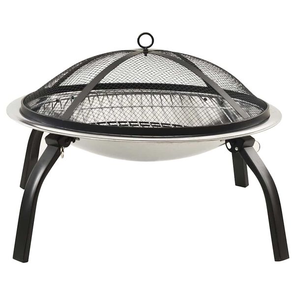 vidaXL Brasero y barbacoa 2 en 1 atizador acero inoxidable 56x56x49 cm