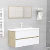 vidaXL Set de muebles de ba&ntilde;o 2 pzas madera contrachapada blanco roble