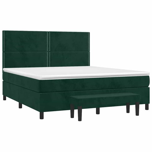 vidaXL Cama box spring con colch&oacute;n terciopelo verde oscuro 180x200 cm