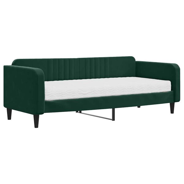 vidaXL Sof&aacute; cama con colch&oacute;n terciopelo verde oscuro 90x200 cm