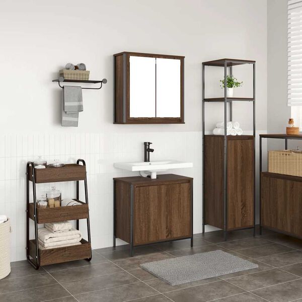 vidaXL Set de muebles ba&ntilde;o 2 pzas madera contrachapada marr&oacute;n roble