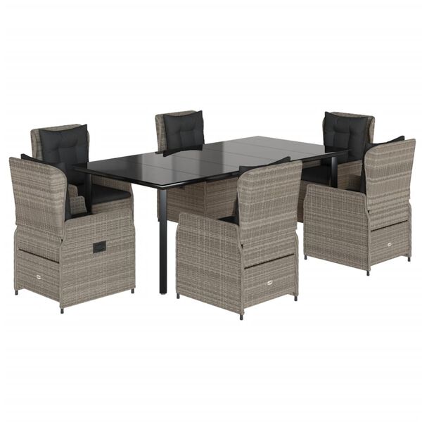 vidaXL Set comedor jard&iacute;n 7 pzas y cojines rat&aacute;n sint&eacute;tico gris claro