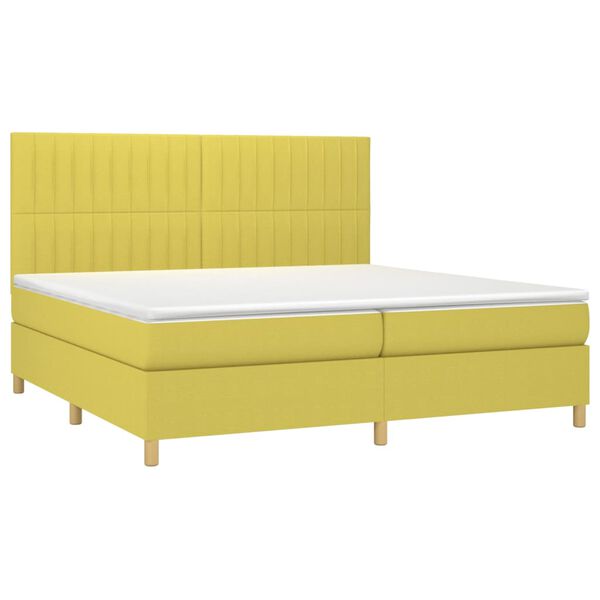 vidaXL Cama box spring colch&oacute;n y luces LED tela verde 200x200 cm