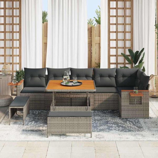 vidaXL Conjunto de sof&aacute;s de jard&iacute;n 11 pcs Gris rat&aacute;n sint&eacute;tico