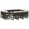 vidaXL Set comedor de jard&iacute;n 11 pzas y cojines rat&aacute;n sint&eacute;tico marr&oacute;n