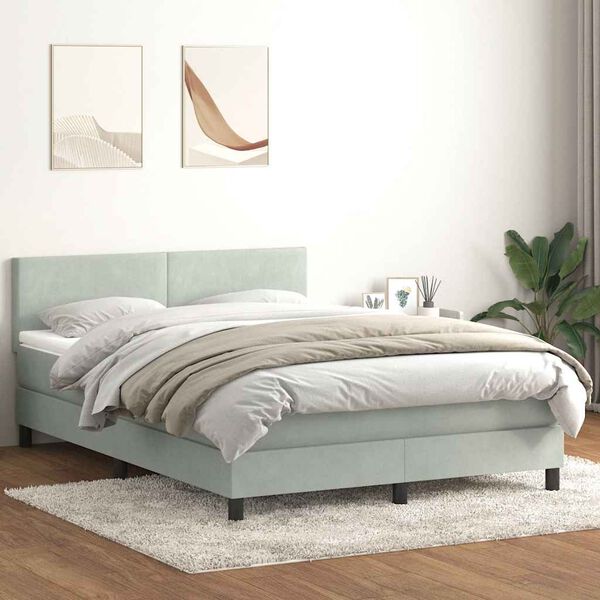 vidaXL Cama box spring con colch&oacute;n y LED terciopelo gris claro 160x220 cm