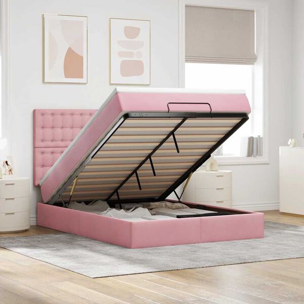 vidaXL Estructura cama otomana colchones terciopelo rosa 140x200cm
