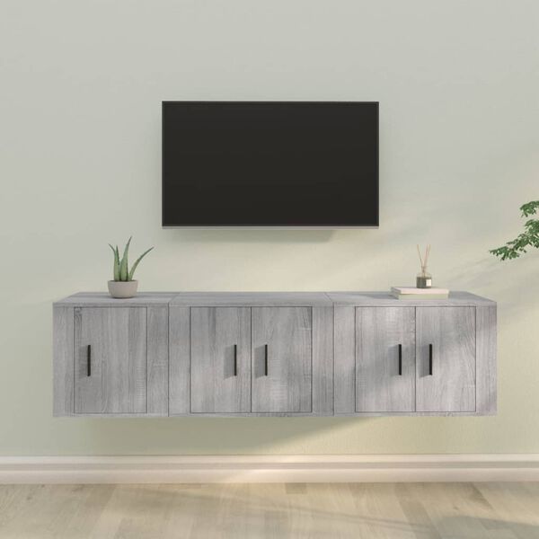 vidaXL Set de muebles para TV 3 pzas madera contrachapada gris Sonoma