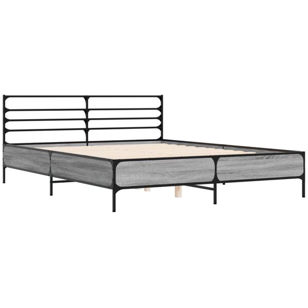 vidaXL Estructura cama madera ingeniería metal gris Sonoma 150x200 cm
