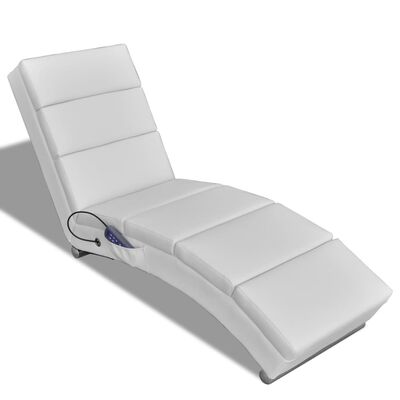 vidaXL Tumbona de masaje reclinable de cuero sintético blanco