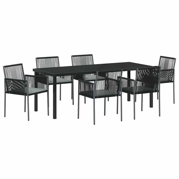 vidaXL Conjunto de Comedor de Jard&iacute;n 7 pcs Negro Rat&aacute;n sint&eacute;tico