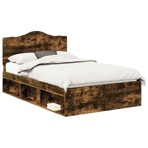 vidaXL Estructura de cama con cabecera Roble ahumado 135 x 190 cm