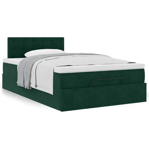 vidaXL Cama otomana con colch&oacute;n 120x190 cm terciopelo verde oscuro