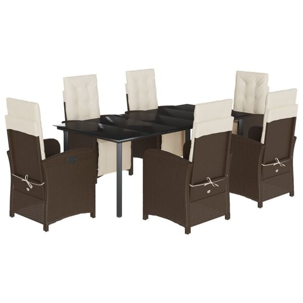 vidaXL Set comedor de jard&iacute;n 7 pzas con cojines rat&aacute;n sint&eacute;tico marr&oacute;n