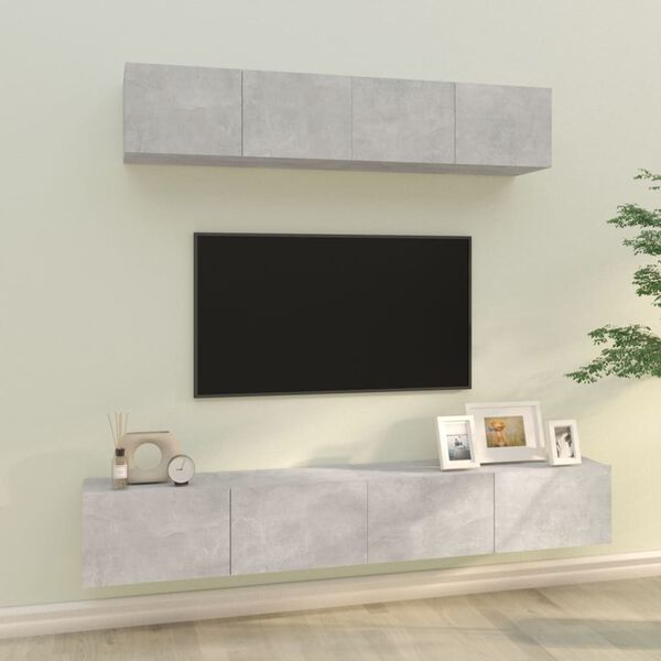 vidaXL Set de muebles de TV 4 pzas madera contrachapada gris hormig&oacute;n