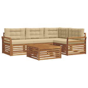 vidaXL Conjunto de sof&aacute;s de exterior con coj&iacute;n 5 pcs Natural y Beige
