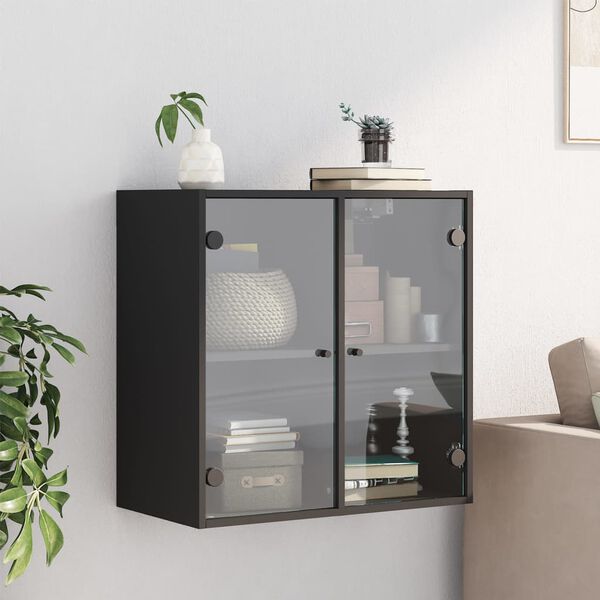 vidaXL Mueble de pared con puertas de vidrio negro 68x37x68,5 cm