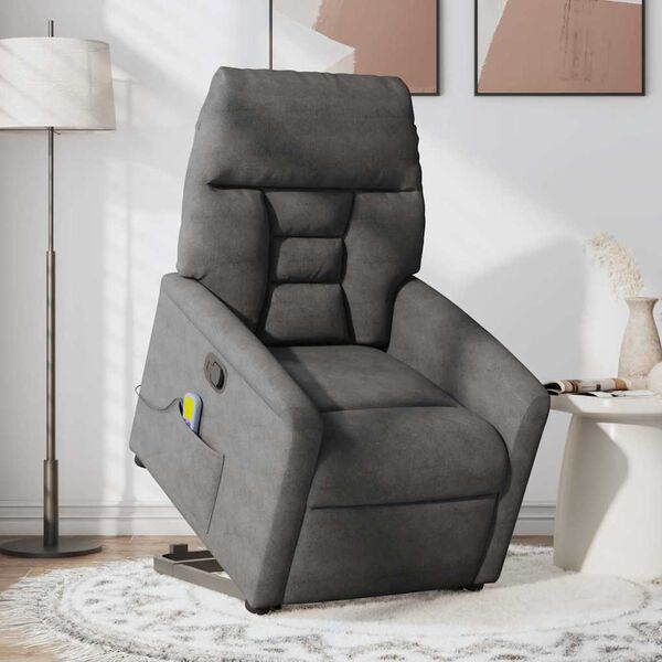 vidaXL Sill&oacute;n reclinable masaje elevable tela microfibra gris oscuro