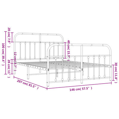 vidaXL Estructura cama metal con cabecero y estribo blanco 140x200 cm