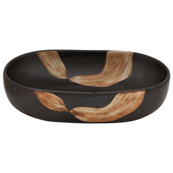 vidaXL Lavabo sobre encimera ovalado cerámica negro 59x40x14 cm