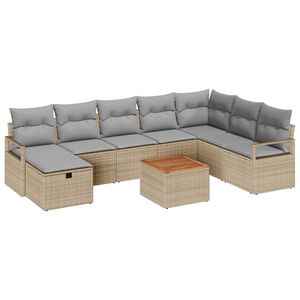 vidaXL Conjunto de sofá de jardín con cojín 9 pcs Beige Poliratán