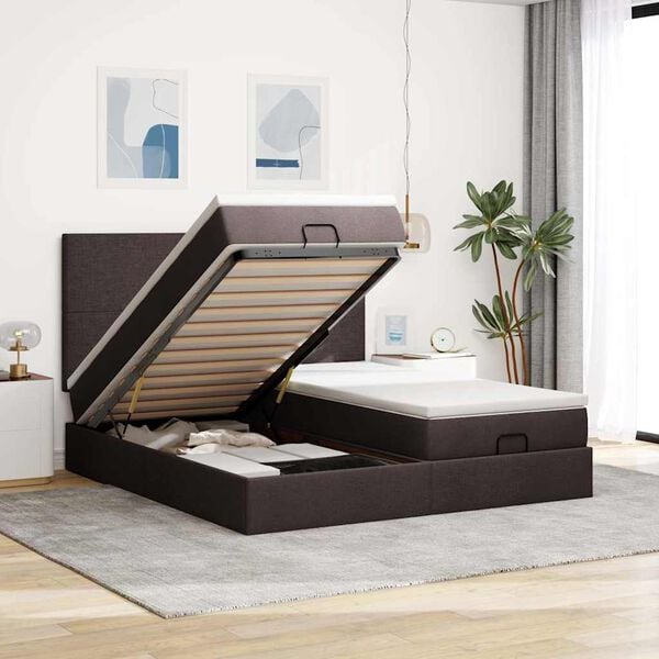 vidaXL Estructura cama otomana colchones tela marr&oacute;n oscuro 200x200cm