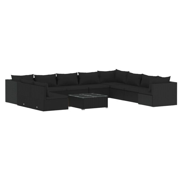 vidaXL Set muebles de jardín 11 pzas y cojines ratán sintético negro