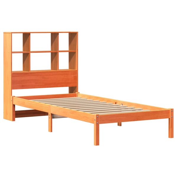 vidaXL Cama con estanter&iacute;a sin colch&oacute;n madera maciza marr&oacute;n 100x200 cm