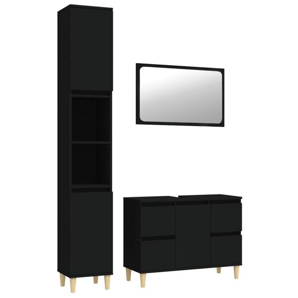 vidaXL Juego de muebles de ba&ntilde;o 3 pzas madera contrachapada negro