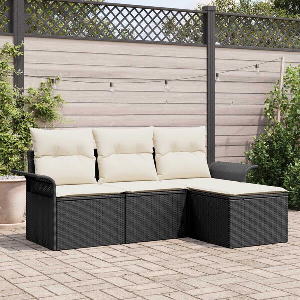 vidaXL Conjunto de sof&aacute; de jard&iacute;n con coj&iacute;n 4 pcs Negro Polirat&aacute;n
