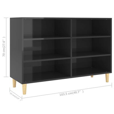 vidaXL Aparador de madera contrachapada negro brillante 103,5x35x70 cm