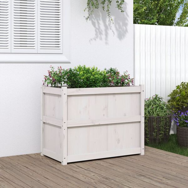vidaXL Jardinera de madera maciza de pino blanca 90x50x70 cm