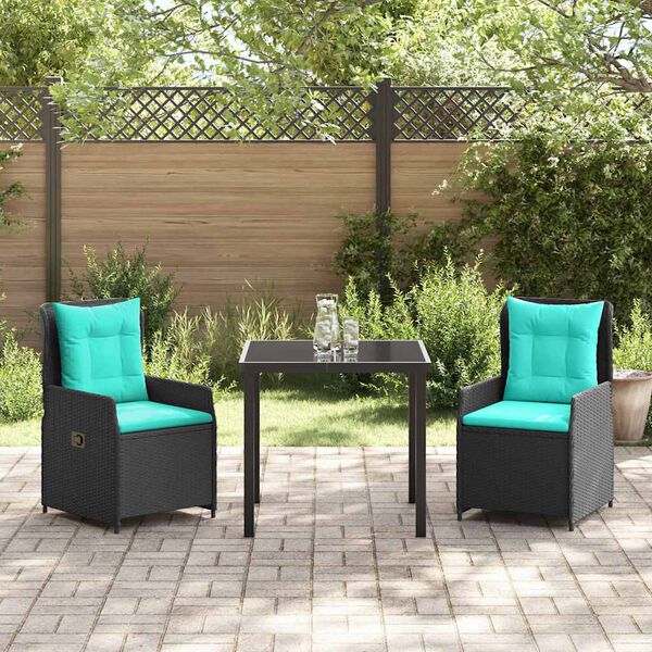vidaXL Conjunto de Comedor de Jard&iacute;n 3 pcs Negro Polirat&aacute;n