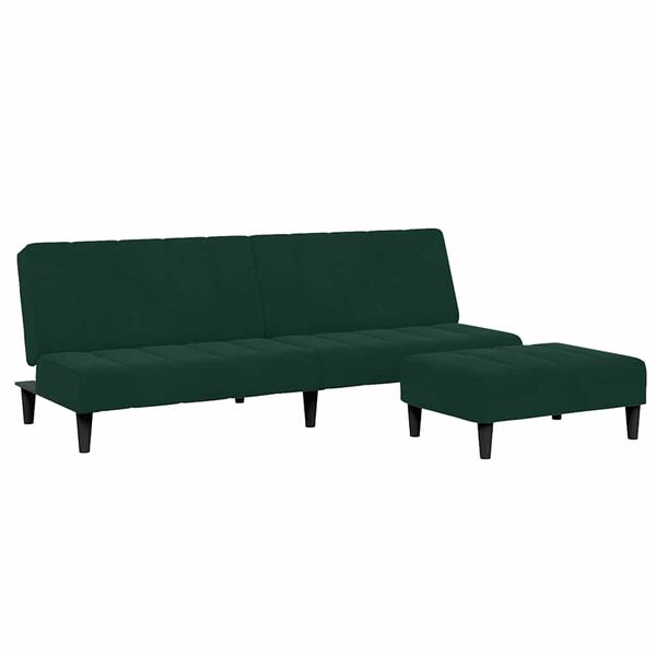 vidaXL Sof&aacute; cama de 2 plazas con taburete terciopelo verde oscuro