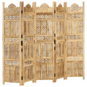 vidaXL Biombo 5 paneles tallado a mano madera maciza mango 200x165 cm