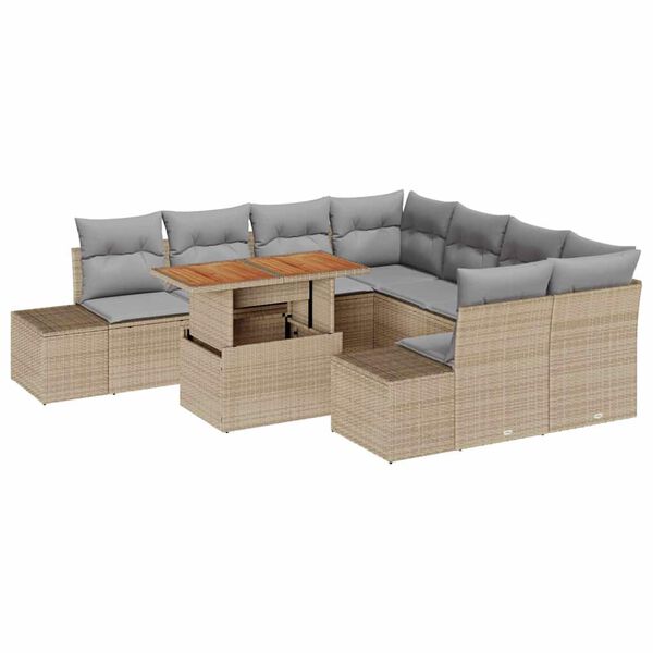 vidaXL Conjunto de Comedor de Jard&iacute;n con coj&iacute;n 9 pcs Beige y gris