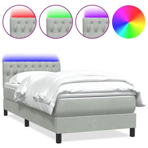 vidaXL Cama box spring con colch&oacute;n y LED terciopelo gris claro 80x210 cm