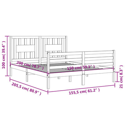 vidaXL Estructura de cama de matrimonio con cabecero madera maciza
