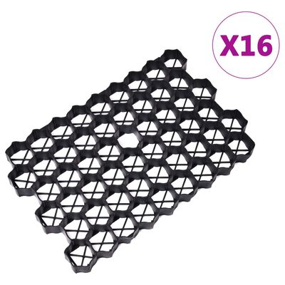 vidaXL Rejillas para césped 16 unidades plástico negro 60x40x3 cm