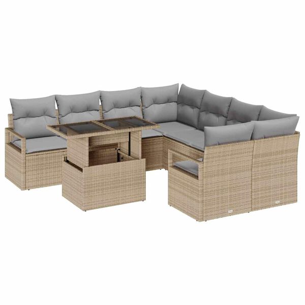 vidaXL Conjunto de sof&aacute; de jard&iacute;n con coj&iacute;n 9 pcs Beige y Gris Claro