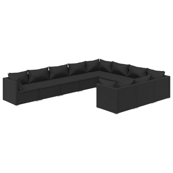 vidaXL Set de muebles de jard&iacute;n 10 pzas cojines rat&aacute;n sint&eacute;tico negro