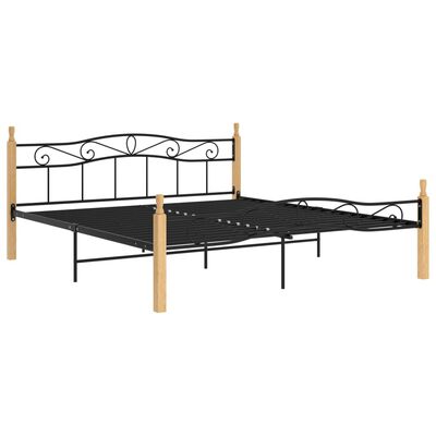 vidaXL Estructura de cama madera maciza roble metal negro 180x200 cm