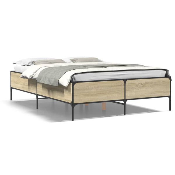 vidaXL Estructura cama madera ingenier&iacute;a metal roble Sonoma 140x200 cm