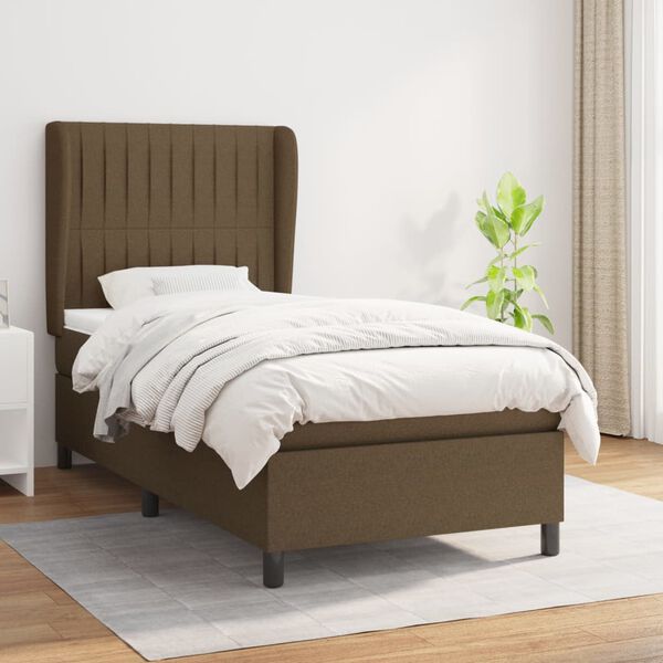 vidaXL Cama box spring con colch&oacute;n tela marr&oacute;n oscuro 90x200 cm