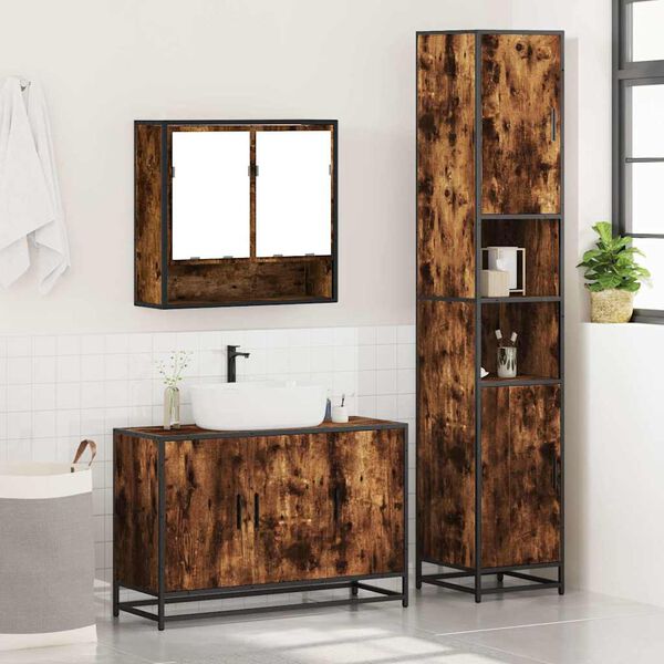 vidaXL Set de muebles ba&ntilde;o 3 pzas madera contrachapada roble ahumado