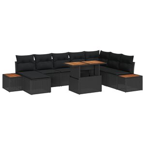vidaXL Conjunto de Comedor de Jard&iacute;n con coj&iacute;n 9 pcs Negro y Marr&oacute;n