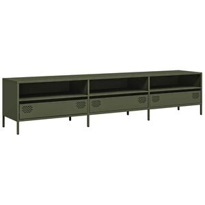 vidaXL Mueble TV acero laminado en fr&iacute;o verde oliva 202x39x43,5 cm
