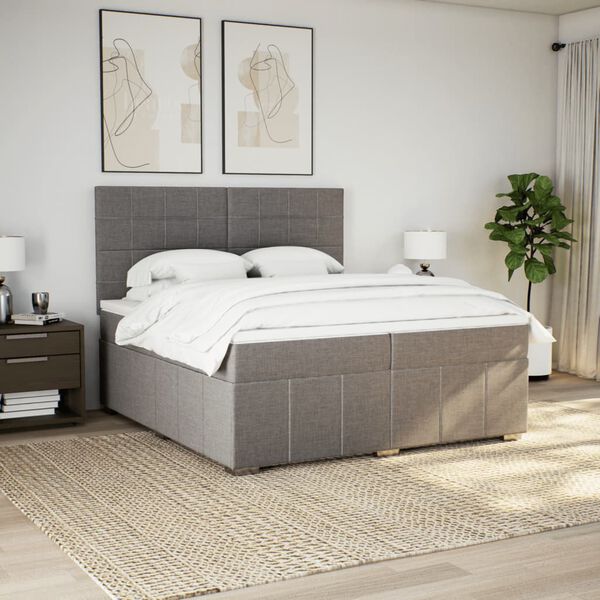 vidaXL Cama box spring con colch&oacute;n tela gris taupe 200x200 cm